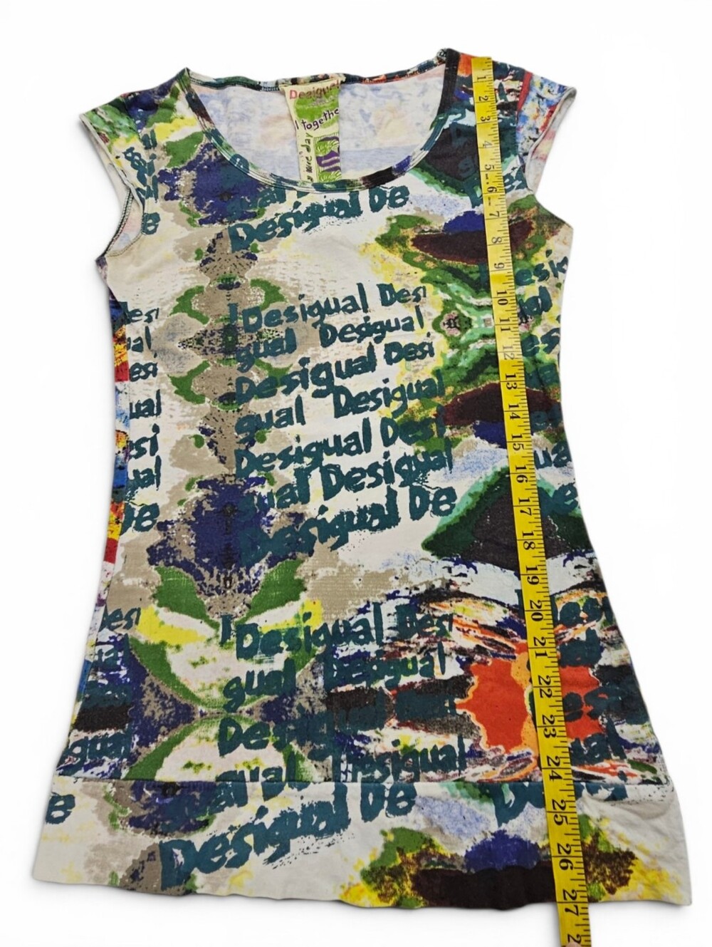 Desigual Cotton Cap Sleeve Printed Graphic Tee In Green Multi Size Small - Picture 6 of 6